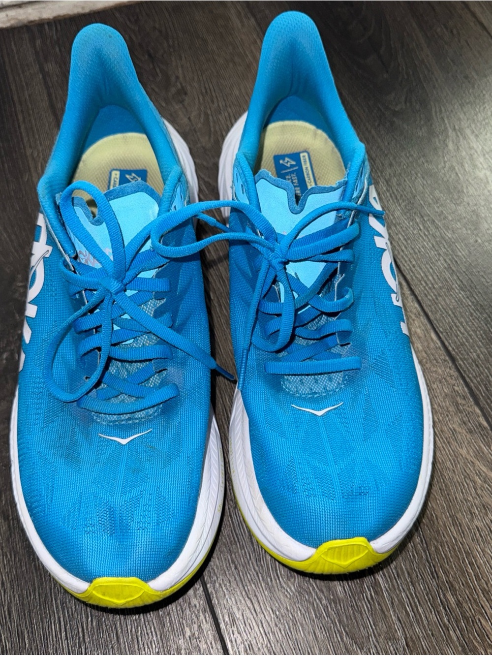 Hoka One Women’s 9.5 Carbon X2 Diva  Blue Running Sneakers with Yellow Accents